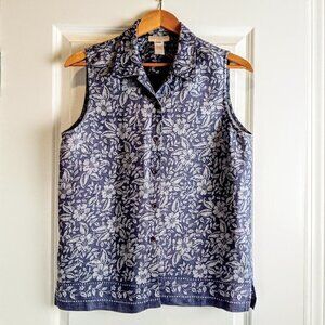 Jones New York Blue Floral Linen Sleeveless Top